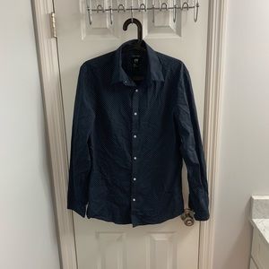H&M Navy Polka Dot Easy Iron Button Down Size M